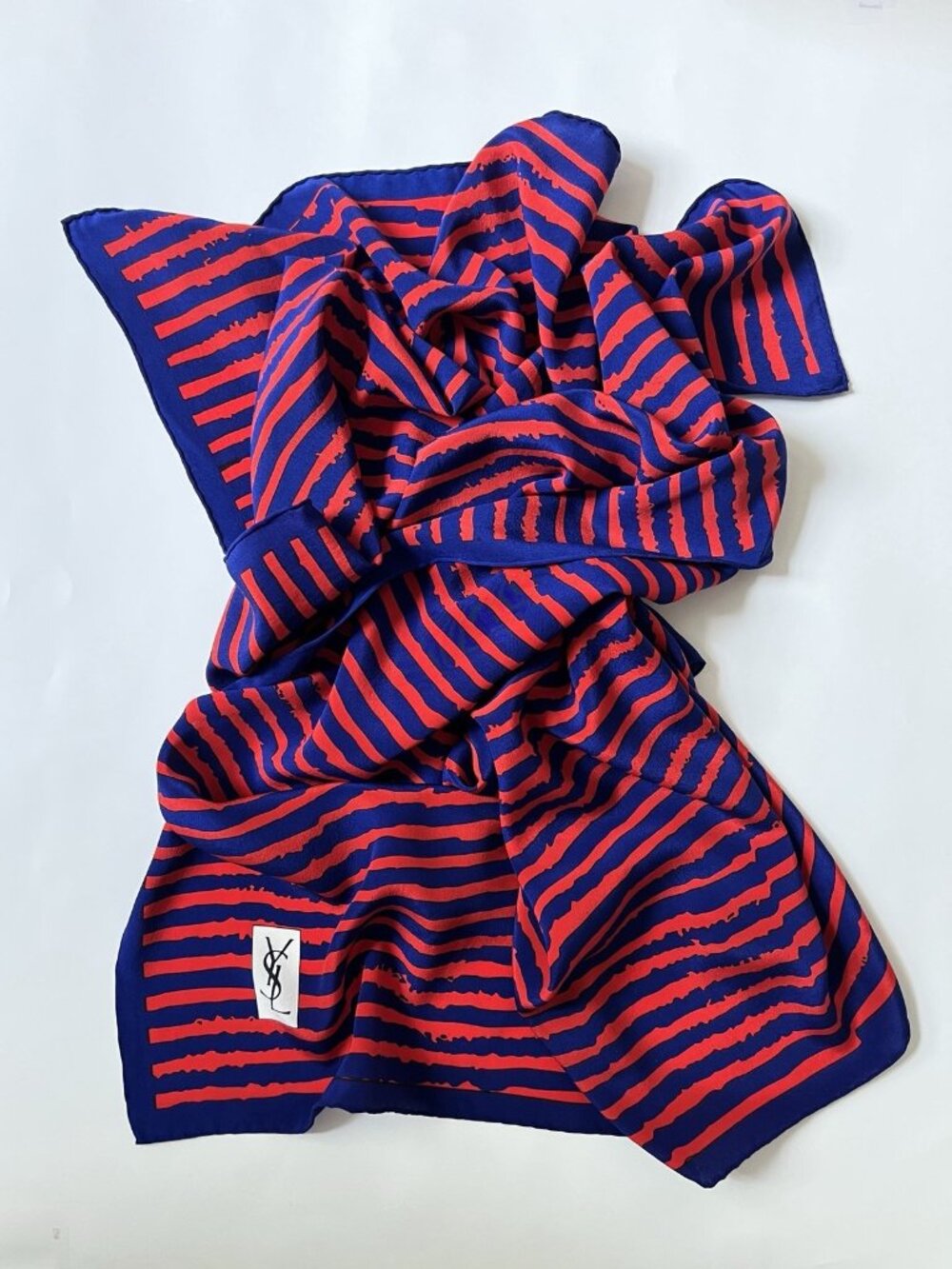 Yves Saint Laurent YSL Red Blue Striped Silk Square Scarf 85cm 34in